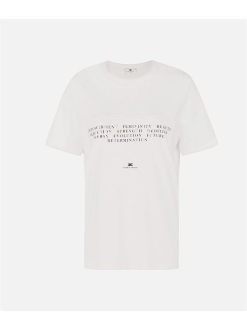 T-SHIRT WITH EMBROIDERY AND PRINT ELISABETTA FRANCHI | MA69P61E2270 gesso